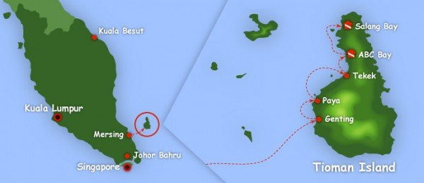 Map of Tioman Island, how to getting there