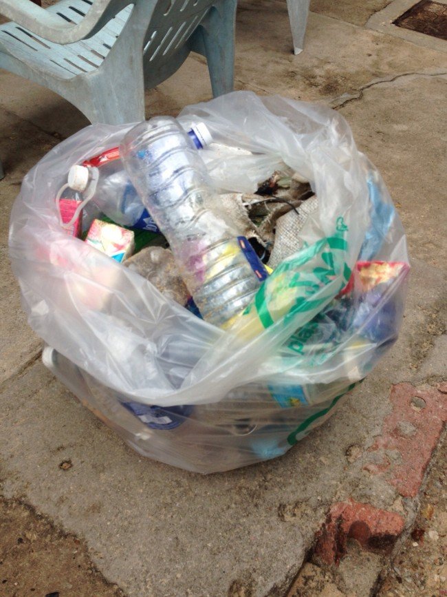 Bagged up rubbish from the beach clean up in our biodegradable trash bags